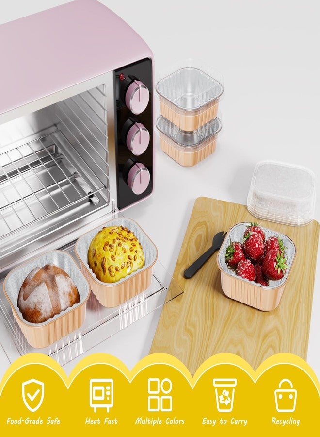 Ksmxos 15 Pack Square Mini Cake Pans with Lids,Mini Loaf Pans with Lids,Disposable Ramekins Cupcake Cups,Aluminum Foil Baking Cups,Muffin Tins,Dessert Cups for Wedding Birthday Party,10oz (Champagne) - Image 3