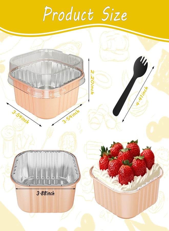 Ksmxos 15 Pack Square Mini Cake Pans with Lids,Mini Loaf Pans with Lids,Disposable Ramekins Cupcake Cups,Aluminum Foil Baking Cups,Muffin Tins,Dessert Cups for Wedding Birthday Party,10oz (Champagne) - Image 2