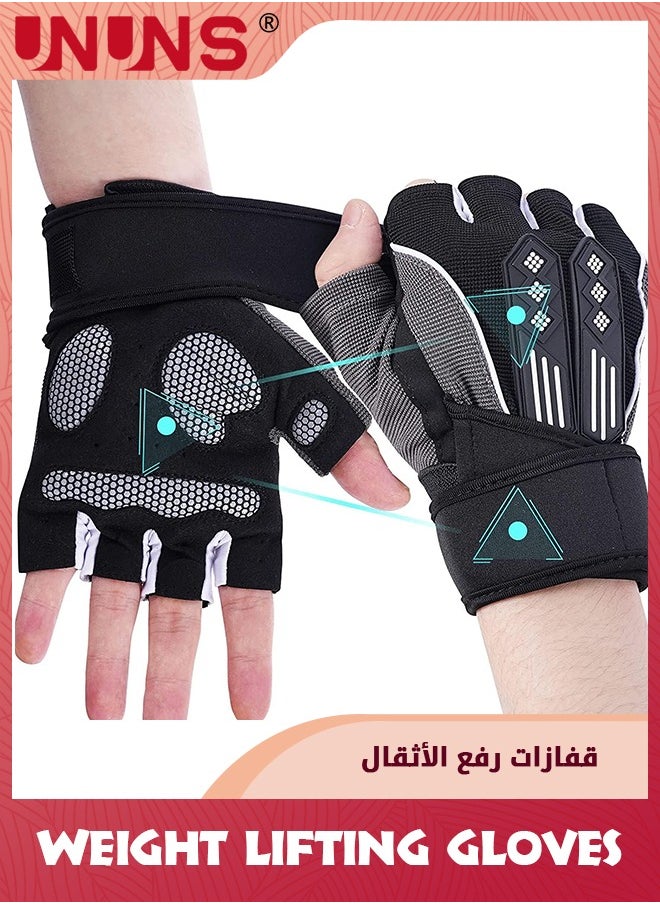 UNUNS Weight Lifting Gloves,Workout Gloves For Men And Women,Cycling Gloves With Wrist Straps,Breathable Half Finger Exercise Gloves For Gym/Weight Training/Pull Up Home Work Out  - Image 1