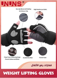 UNUNS Weight Lifting Gloves,Workout Gloves For Men And Women,Cycling Gloves With Wrist Straps,Breathable Half Finger Exercise Gloves For Gym/Weight Training/Pull Up Home Work Out  - Image 2