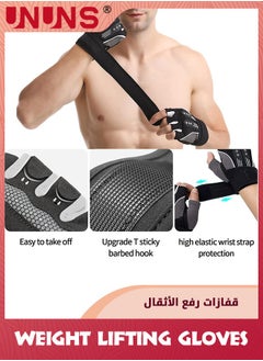 UNUNS Weight Lifting Gloves,Workout Gloves For Men And Women,Cycling Gloves With Wrist Straps,Breathable Half Finger Exercise Gloves For Gym/Weight Training/Pull Up Home Work Out  - Image 3