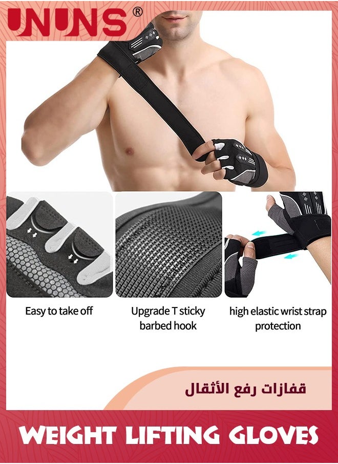 UNUNS Weight Lifting Gloves,Workout Gloves For Men And Women,Cycling Gloves With Wrist Straps,Breathable Half Finger Exercise Gloves For Gym/Weight Training/Pull Up Home Work Out  - Image 3