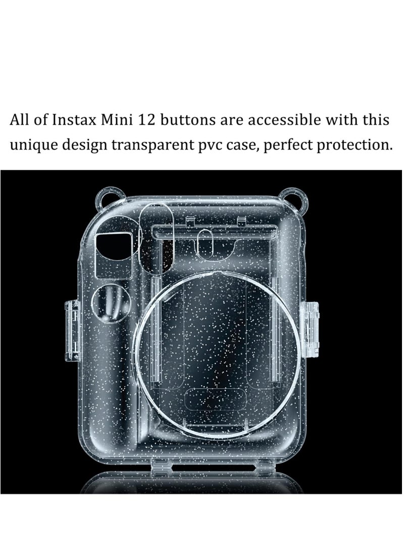 Protective Clear Case for Fujifilm Instax Mini 12 Instant Camera/Crystal Hard Shell Cover w/Upgraded Film Pocket for Storing Photos & Removable Shoulder Strap (Transparent Blue) - Image 5