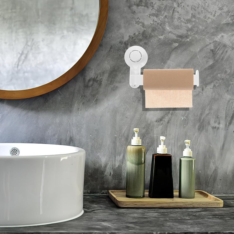 Suction Cup Toilet Paper Holder and Towel Suction Holder Wall-Mounted White Plastic No Drilling Bathroom for Kitchen and Toilet - Image 4