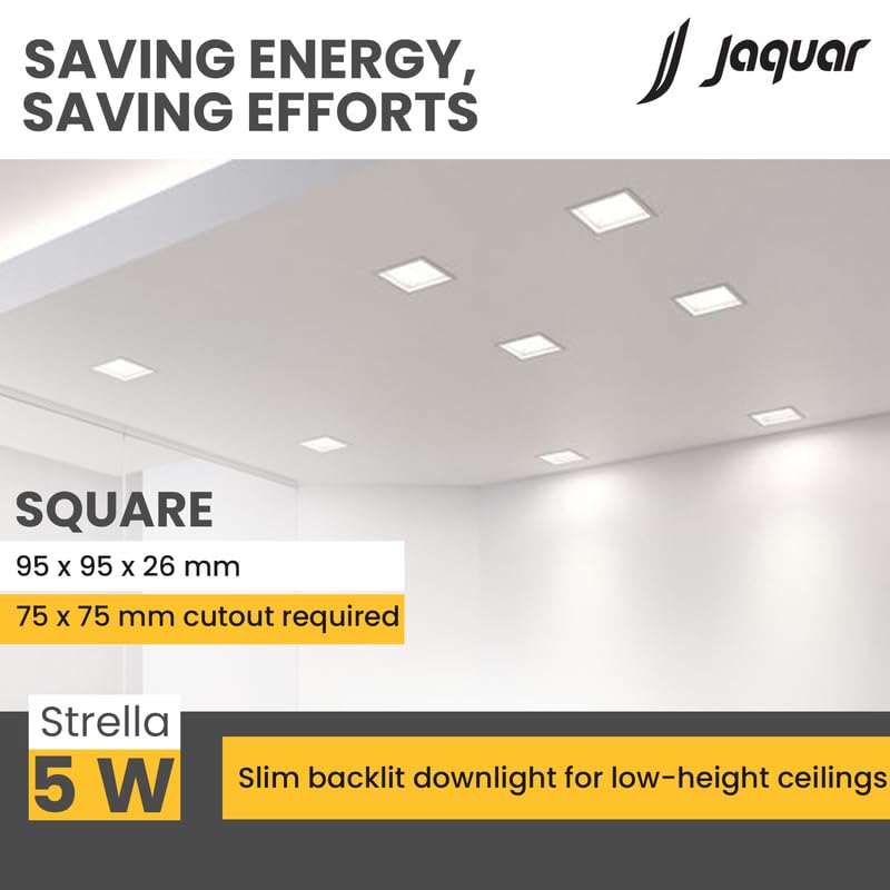 Jaquar Strella Slim 5W Square Recess Down Light - Natural White, Energy Efficient LED Ceiling Light for Home and Office (Pack of 2) - Image 4