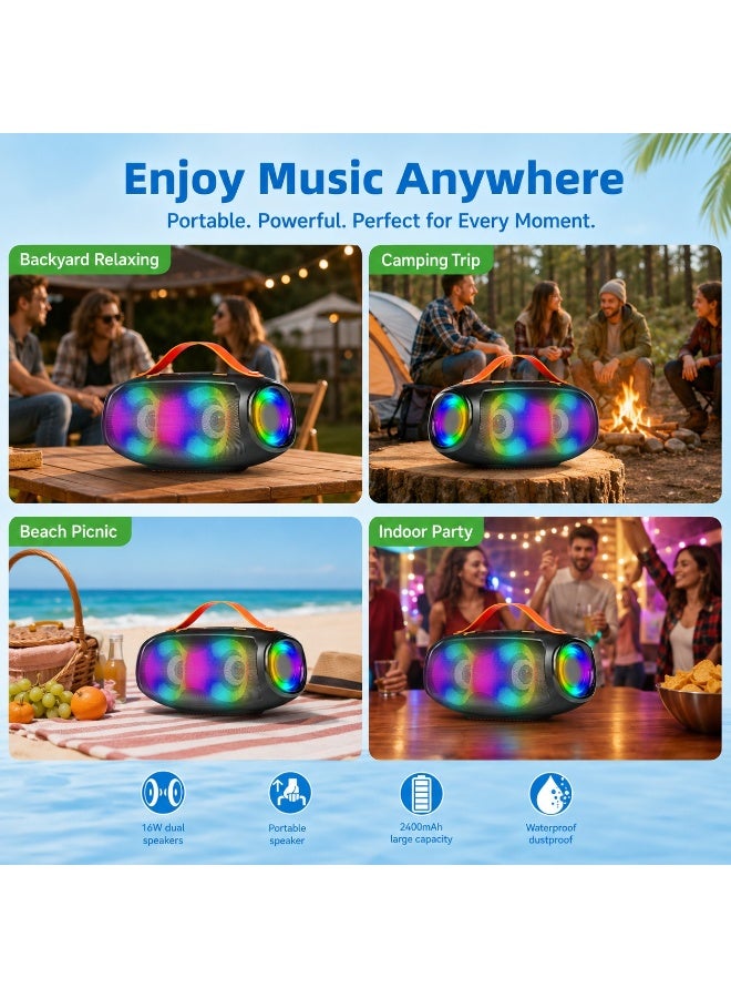 Smartbarry M96 Bluetooth Portable Speaker RGB Party Lights 16W Stereo Sound Deep Bass Waterproof Dustproof Rechargeable Wireless Speaker USB TF Card Support Black Orange - Image 2