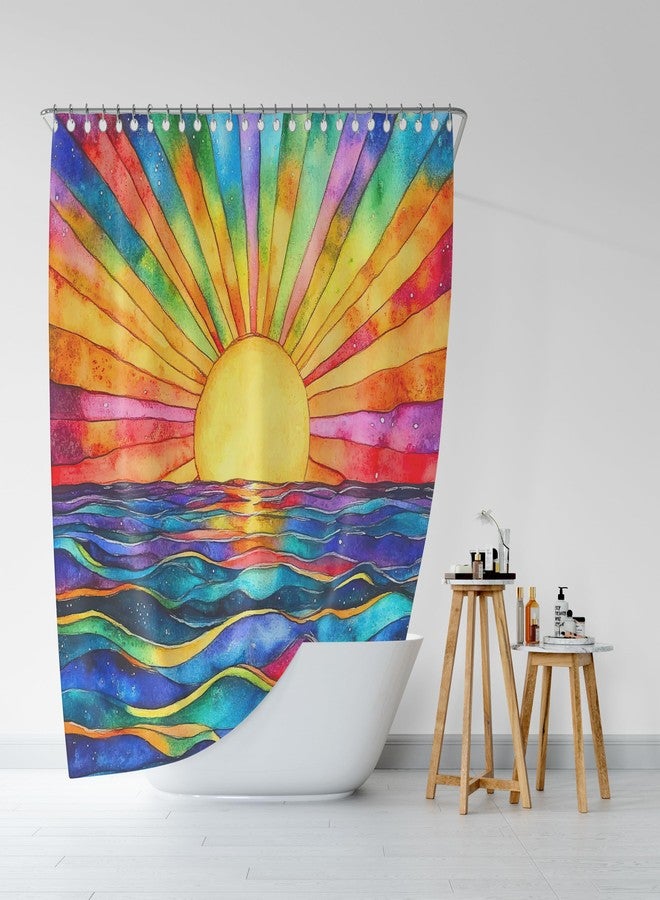 DeeCabin Boho Shower Curtains for Bathroom, Retro Abstract Colorful Sun Shower Curtain, Modern Geometric Sunshine Sunrise Sunset Ocean Sea Waves Bath curtain Art Home Decor Waterproof Fabric 12Hooks, 70X70 - Image 5