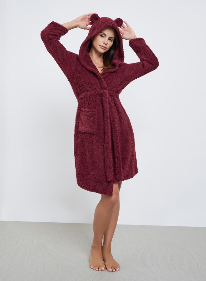 Styli Bear Ears Hooded Fleece Pocket Robe - Image 1