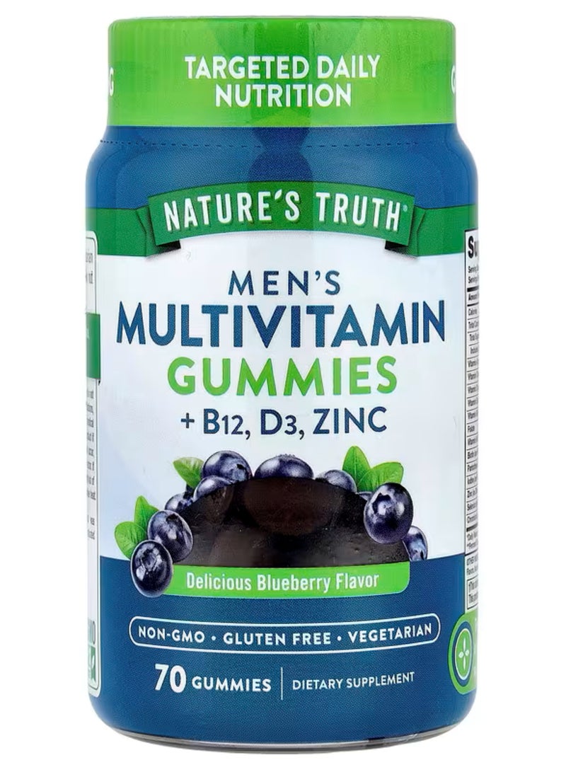 Nature's Truth Men's Multivitamin + B-12, D3, Zinc, Natural Blueberry, 70 Vegetarian Gummies - Image 1