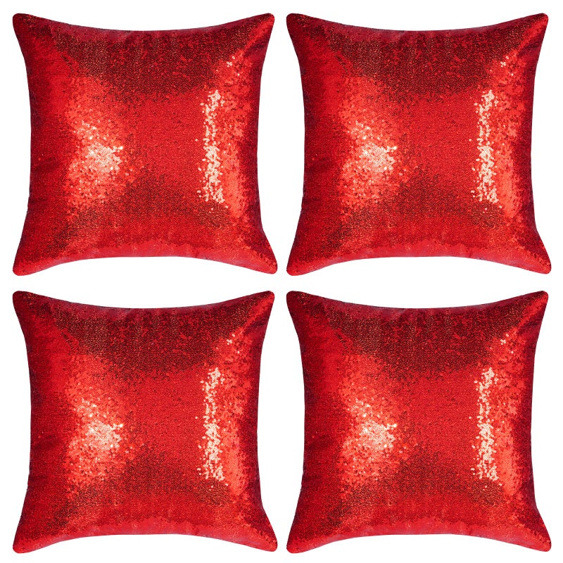 Miayon Red Square Sequin Decorative Throw Pillow Covers Cushion Case for Chair Couch Bed Sofa Bedroom Living Room Wedding Home Decor 18x184 Pack - Image 2