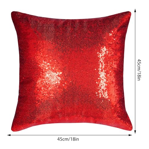 Miayon Red Square Sequin Decorative Throw Pillow Covers Cushion Case for Chair Couch Bed Sofa Bedroom Living Room Wedding Home Decor 18x184 Pack - Image 3
