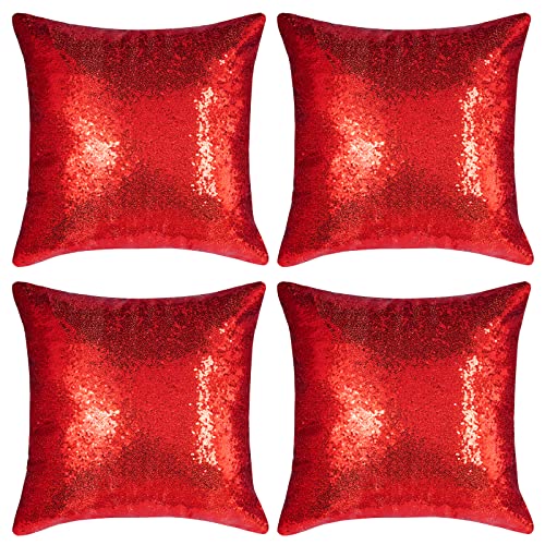 Miayon Red Square Sequin Decorative Throw Pillow Covers Cushion Case for Chair Couch Bed Sofa Bedroom Living Room Wedding Home Decor 18x184 Pack - Image 1