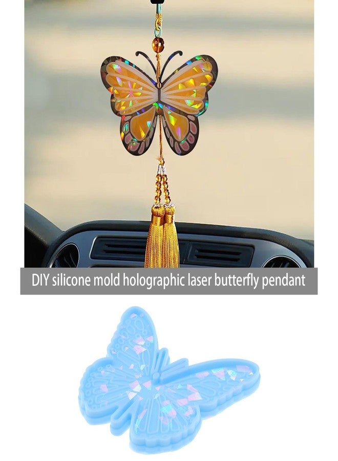 Micro Traders 3Pcs Holographic Butterfly Moulds Holographic Resin Moulds Epoxy Resin Casting Mould Accessories for DIY Making Pendants Jewelry Crafts Blue - Image 2