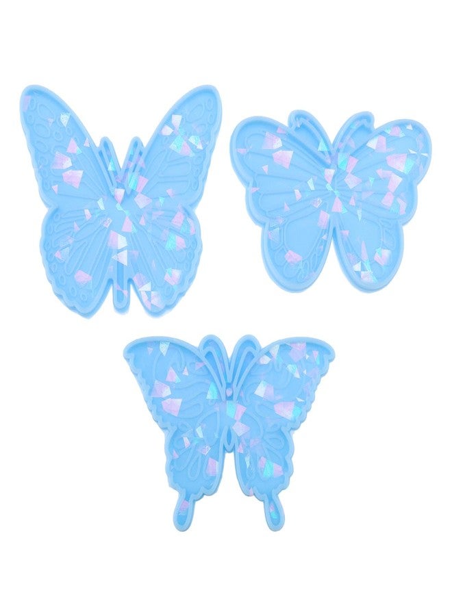 Micro Traders 3Pcs Holographic Butterfly Moulds Holographic Resin Moulds Epoxy Resin Casting Mould Accessories for DIY Making Pendants Jewelry Crafts Blue - Image 1