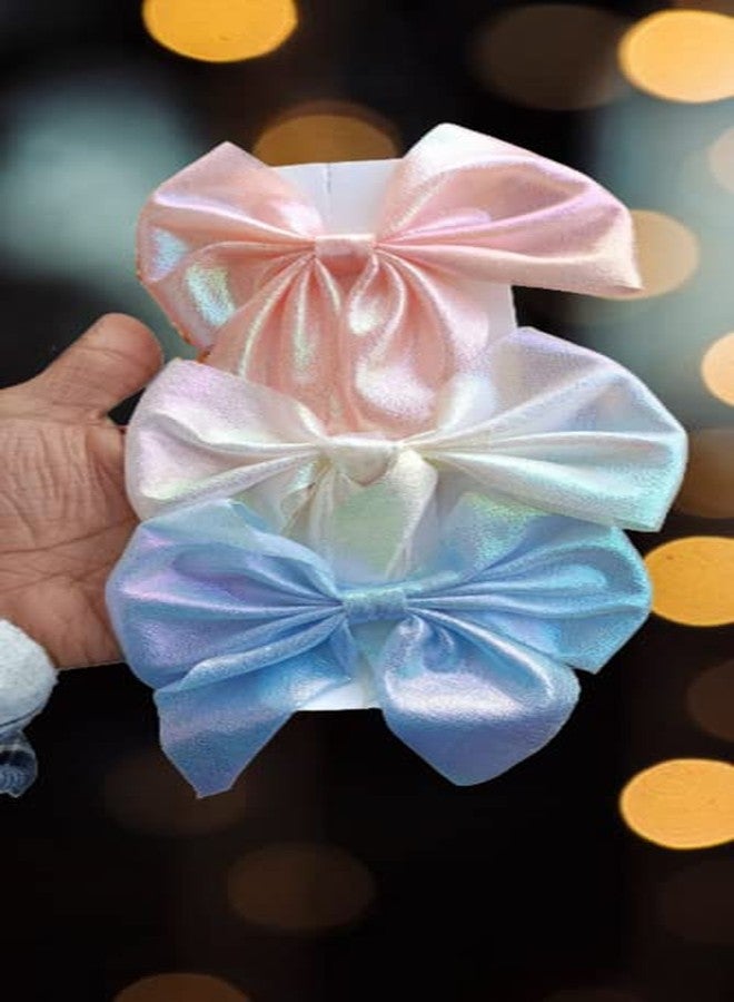 صن بيرد ربطات شعر كبيرة من صن بيرد للبنات والسيدات، مشابك شعر فرنسية أنيقة من الحرير، مشابك شعر على شكل فيونكة، مشابك شعر على شكل فيونكة من الشريط للنساء والفتيات والأطفال (6 قطع، مشبك شعر هولوغرافي على شكل فيونكة) - Image 2