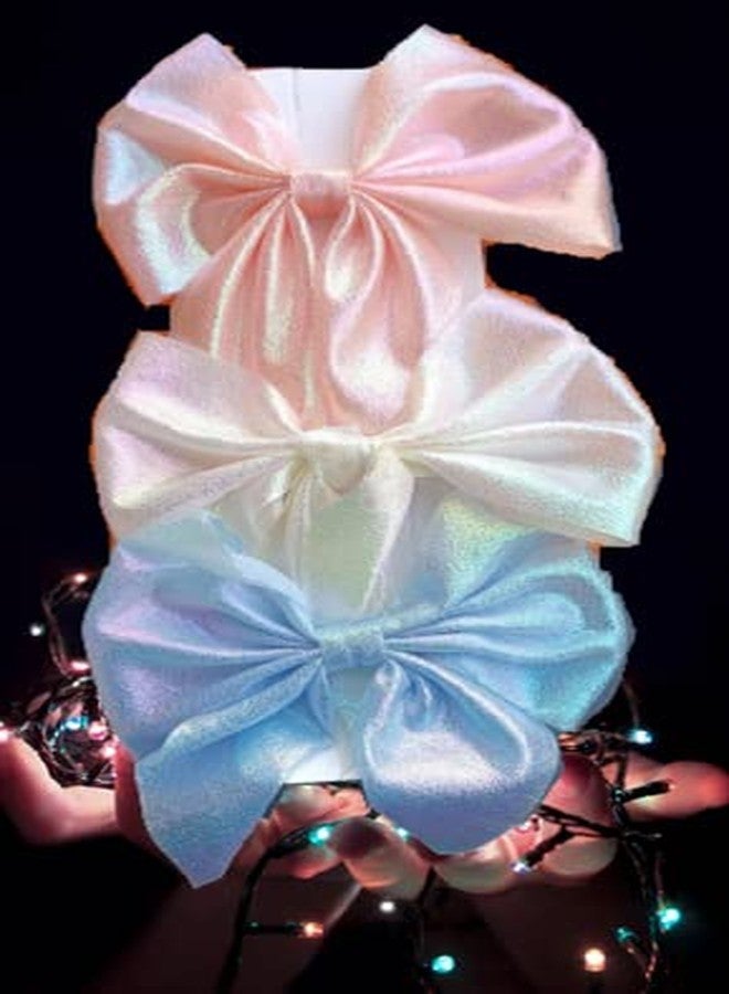 صن بيرد ربطات شعر كبيرة من صن بيرد للبنات والسيدات، مشابك شعر فرنسية أنيقة من الحرير، مشابك شعر على شكل فيونكة، مشابك شعر على شكل فيونكة من الشريط للنساء والفتيات والأطفال (6 قطع، مشبك شعر هولوغرافي على شكل فيونكة) - Image 4