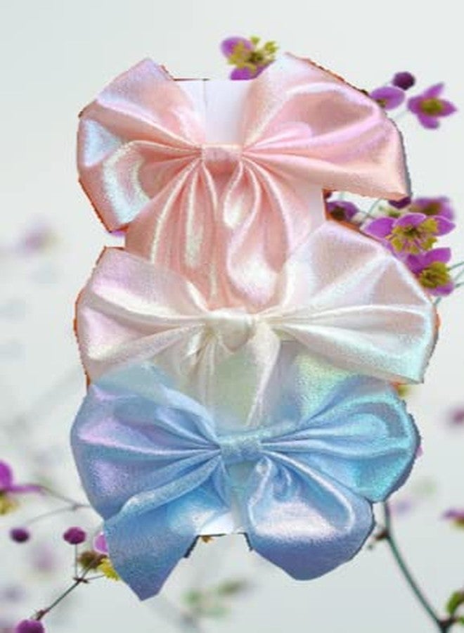 صن بيرد ربطات شعر كبيرة من صن بيرد للبنات والسيدات، مشابك شعر فرنسية أنيقة من الحرير، مشابك شعر على شكل فيونكة، مشابك شعر على شكل فيونكة من الشريط للنساء والفتيات والأطفال (6 قطع، مشبك شعر هولوغرافي على شكل فيونكة) - Image 5