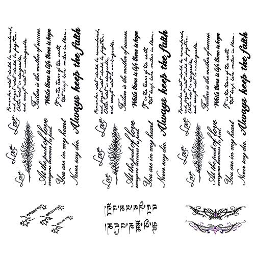 Yesallwas 6 Sheets word temporary tattoos unisex,Waterproof long lasting Fake Tattoos Stickers for for kids girls teens Cool body Art Black Character Tattoo - Image 1