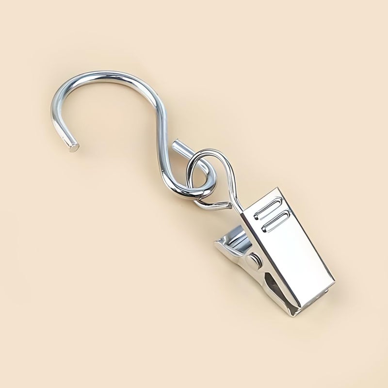 Coideal Gutter Hooks Curtain Clips 40 Pcs Stainless Steel Patio String Light Hanging Clips Metal S Hooks for Indoor Outdoor Silver