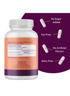 BESTVITE BESTVITE Taurine 1000mg (120 Vegetarian Capsules) - No Stearates - No Fillers - No Flow Agents - Vegan - Non GMO - Gluten Free  - Image 2