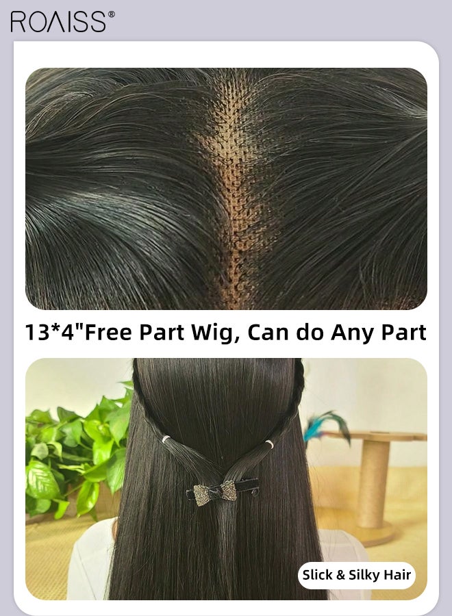 roaiss 13x4 Lace Front Long Straight Hair Wig, Women's Middle Parting Natural Soft Synthetic Heat Resistant Hair Wig for Wedding Cosplay Party Daily Wear, 61cm (24 inches) - Image 4