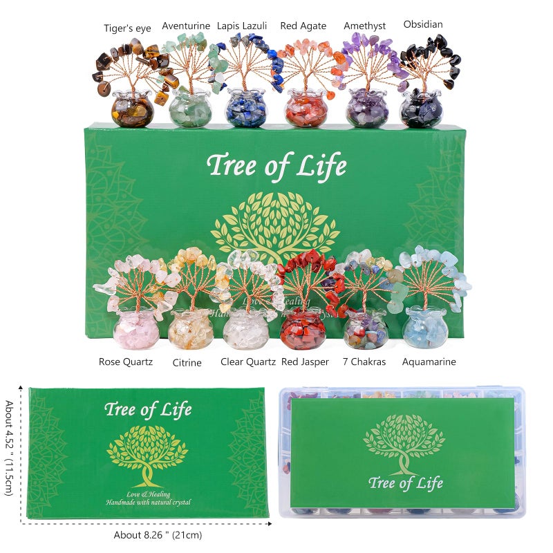 Runyangshi 12pcs Crystal Tree Set Tree of Life Natural Crystal Healing Stones with Agate Base Gemstone Trees Fengshui Good Luck Positive Energy Home Decor - Image 2