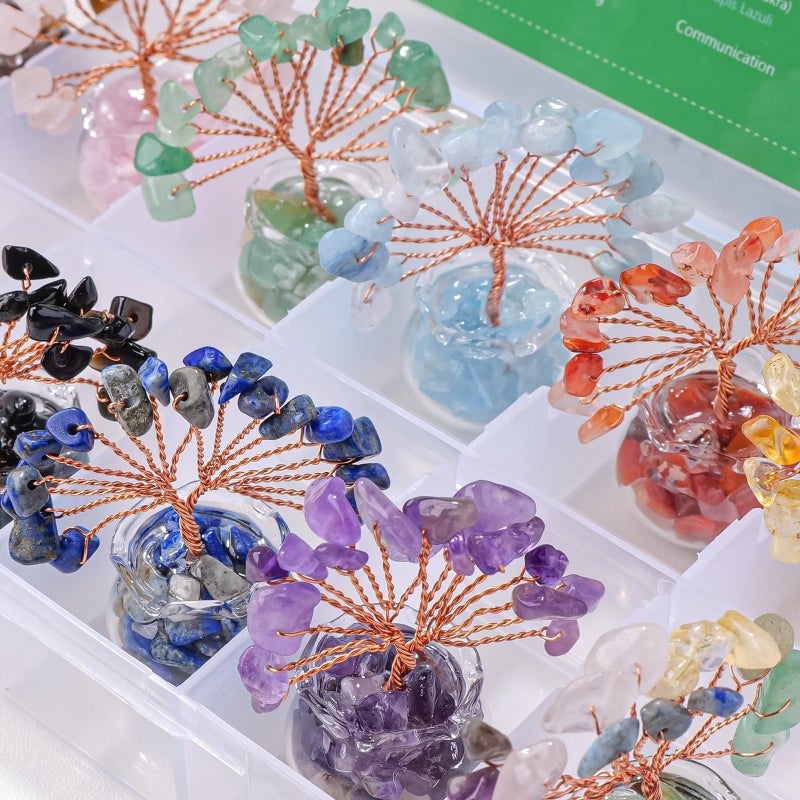 Runyangshi 12pcs Crystal Tree Set Tree of Life Natural Crystal Healing Stones with Agate Base Gemstone Trees Fengshui Good Luck Positive Energy Home Decor - Image 5