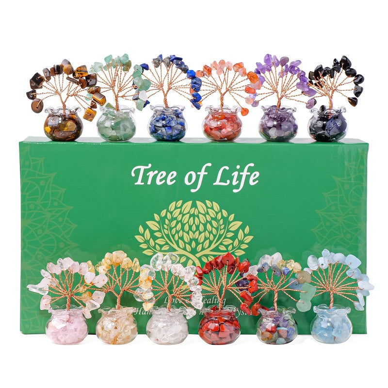 Runyangshi 12pcs Crystal Tree Set Tree of Life Natural Crystal Healing Stones with Agate Base Gemstone Trees Fengshui Good Luck Positive Energy Home Decor - Image 1