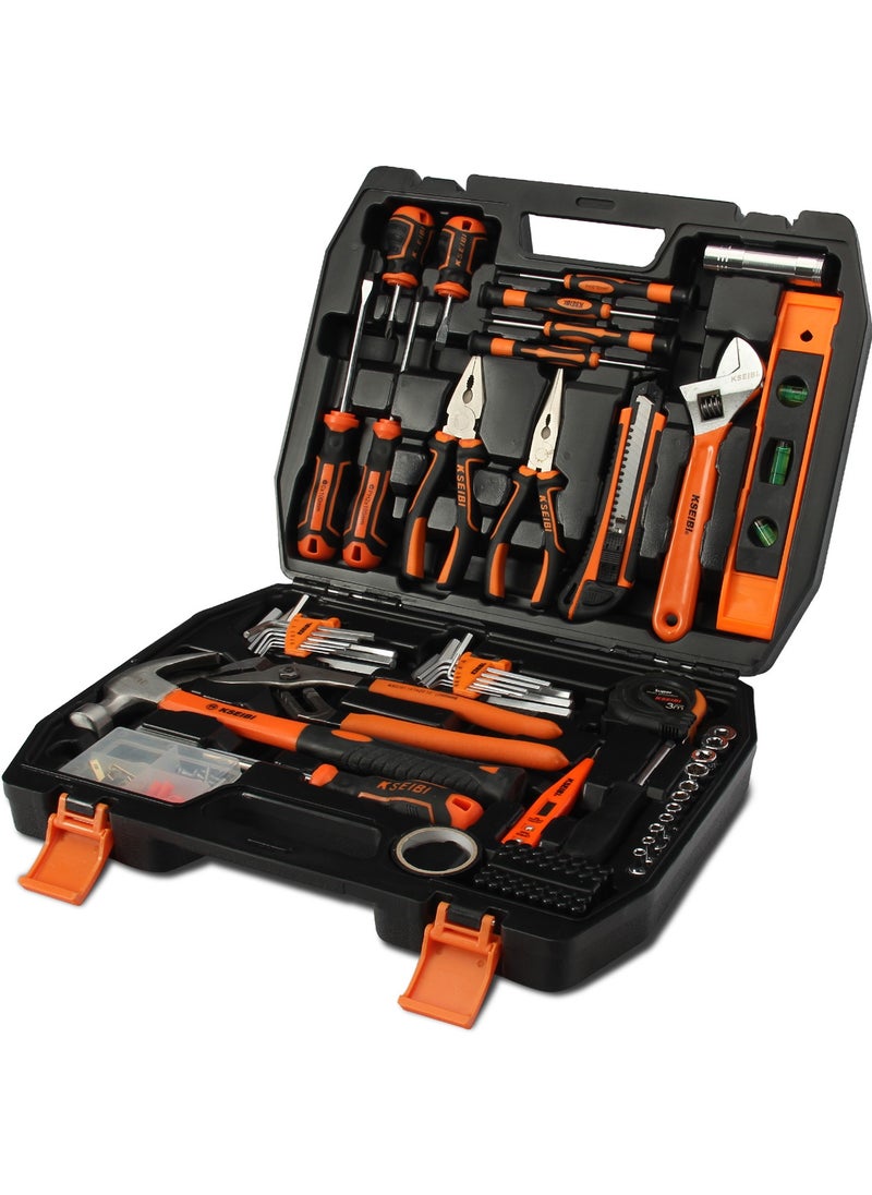 KSEIBI Full Toolset Plastic Box 84-PC, Orange, Household Basic Hand Tool Set with Case for Home Maintenance, Automotive Maintenance, Plumbing Repairs, Mechanical Repairs and DIY Projects and All Purpose.  - Image 1