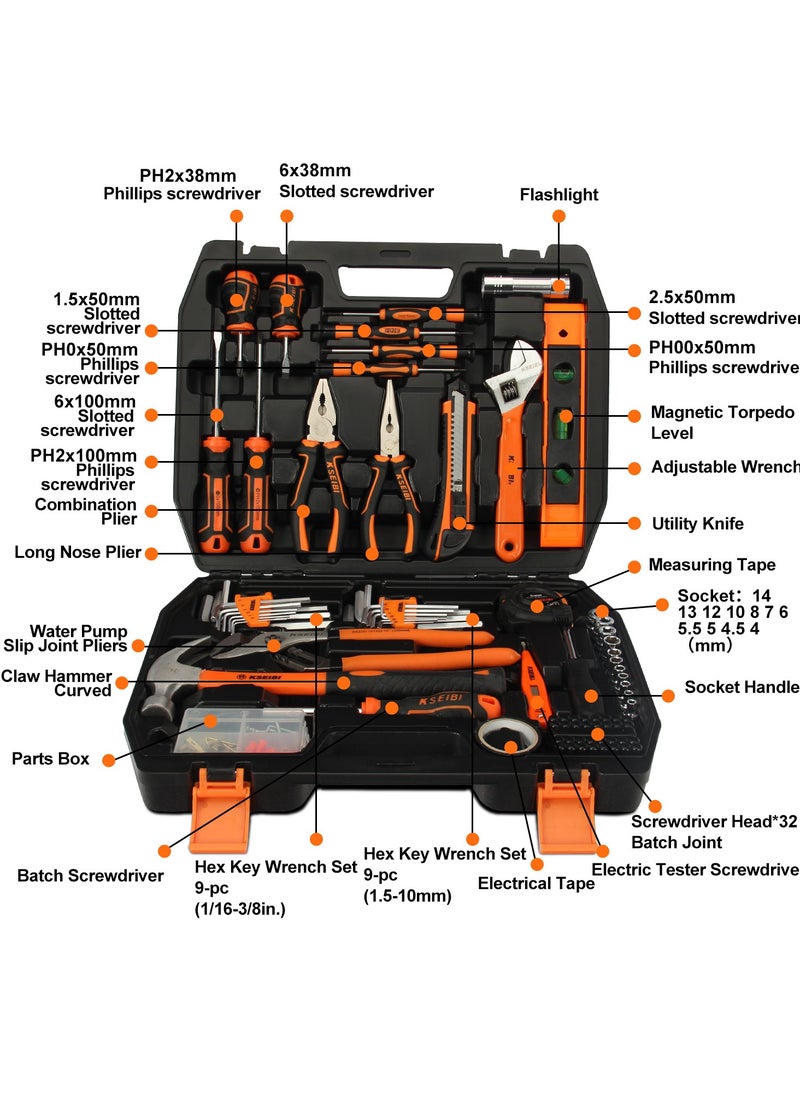 KSEIBI Full Toolset Plastic Box 84-PC, Orange, Household Basic Hand Tool Set with Case for Home Maintenance, Automotive Maintenance, Plumbing Repairs, Mechanical Repairs and DIY Projects and All Purpose.  - Image 3