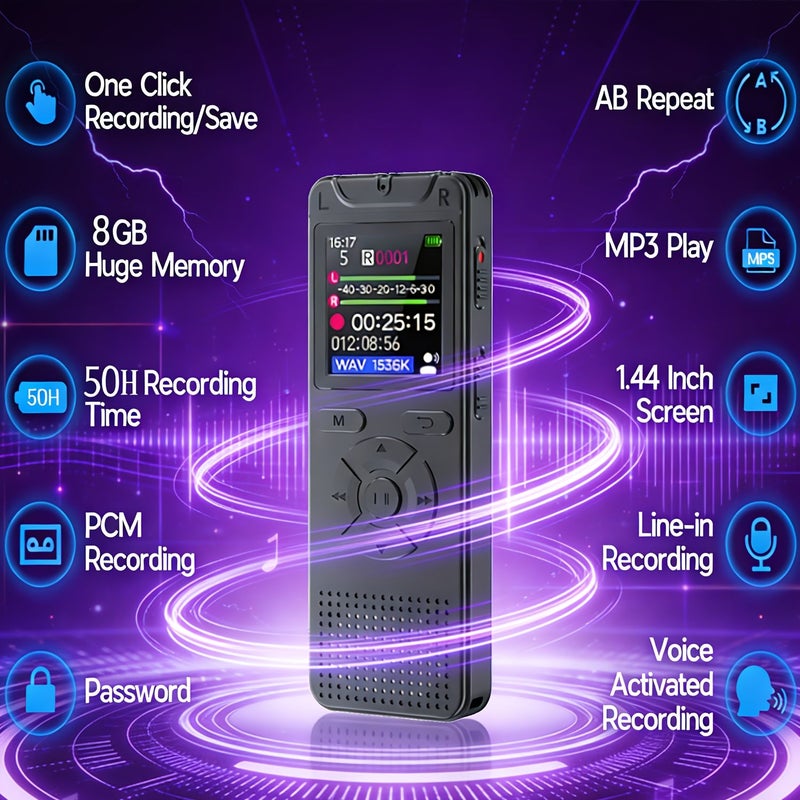 Compact Digital Voice Recorder 8GB Voice Activated Noise Reduction MP3 USB - Image 2
