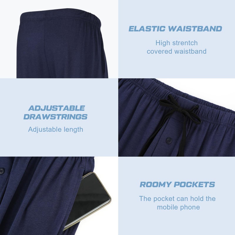 BAMBOO COOL Mens Pajama Pants Sleep Lounge Bottoms Soft Comfy Long Pj Pant Sleepwear with Pockets 2 Pack - Image 3