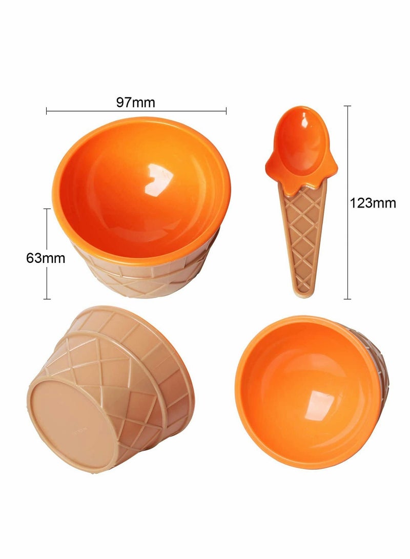 Ice Cream Dessert Bowls and Matching Spoons, Plastic, Assorted Cute Colours, Wafer Design,Set of 6 - Image 5