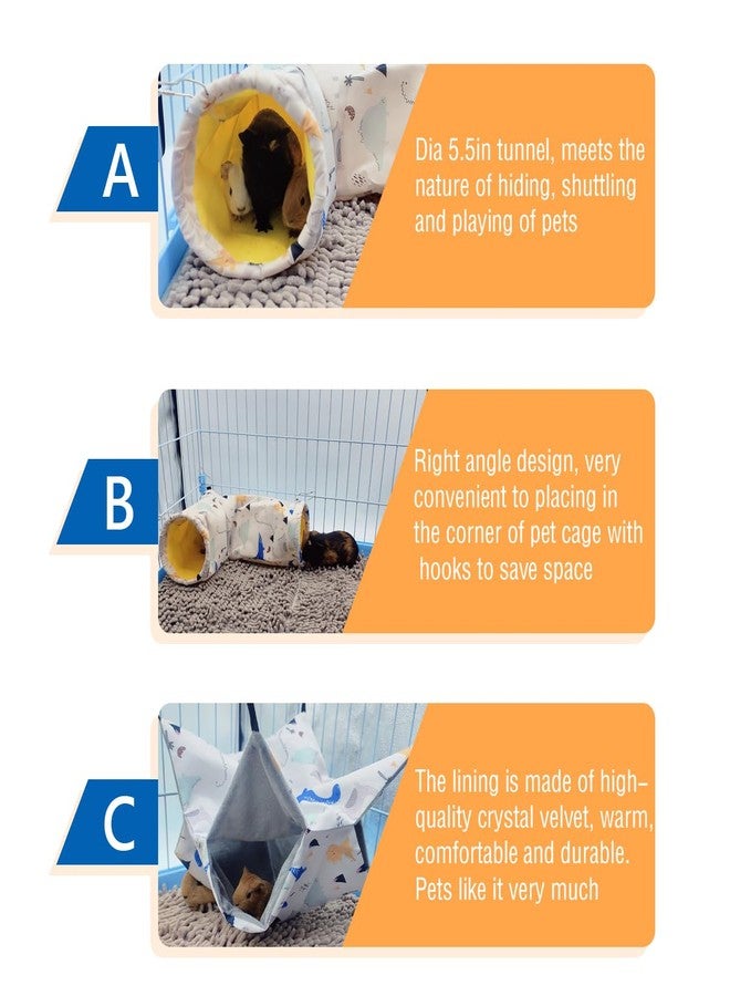 LEFTSTARER Large Caliber Guinea Pig & Rat Tunnel Hideout & Hammock, Corner Hideout Toy for Guinea Pig, Ferret, Hedgehog & Piggy to Hide and Shuttle (1. Hammock&Tunnel-Dinosaur) - Image 3