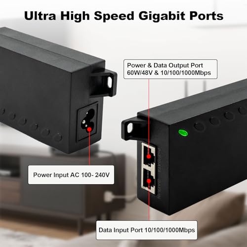 ThePoEstore 60W Gigabit PoE++ Injector - 10/100/1000Mbps, RJ-45 Shielded, IEEE 802.3af/at/bt Compliant, PoE Switch Powerline Network Adapter for High Power Ethernet Devices, Up to 100m, by ThePoEstore - Image 3