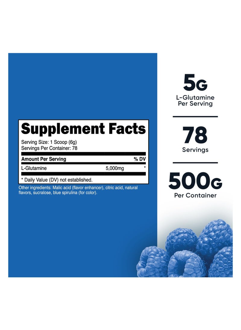 Nutricost - L-Glutamine, 5G L-glutamine Per Serving 78 SERVINGS | 500 G lue Raspberry Natural Type Flavor Nt wt 17.9 OZ (1.1 LB) (500 G ) Dietary Supplement - Image 1