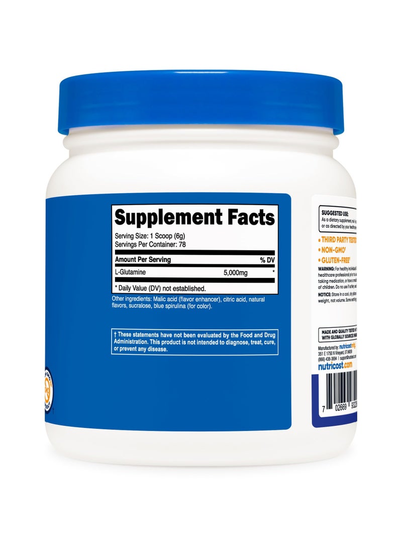 Nutricost - L-Glutamine, 5G L-glutamine Per Serving 78 SERVINGS | 500 G lue Raspberry Natural Type Flavor Nt wt 17.9 OZ (1.1 LB) (500 G ) Dietary Supplement - Image 1