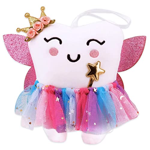 SQIMZAR Tooth Fairy PillowTooth Fairy Plush Dolls Gifts for Girls with Pocket and Glittering Wings - Image 1