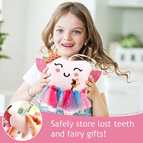 SQIMZAR Tooth Fairy PillowTooth Fairy Plush Dolls Gifts for Girls with Pocket and Glittering Wings - Image 5