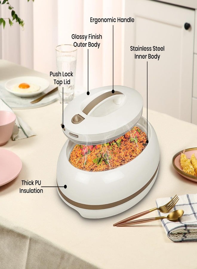 PINNACLE حافظة طعام أنيقة كبيرة على شكل بيضة معزولة - غطاء يفتح بيد واحدة - 3.15 لتر. وعاء فاخر لتسخين/تبريد الطعام - وعاء تقديم حراري للحفلات/المناسبات - حاوية طعام ساخن من الفولاذ المقاوم للصدأ - عاجي - Image 2