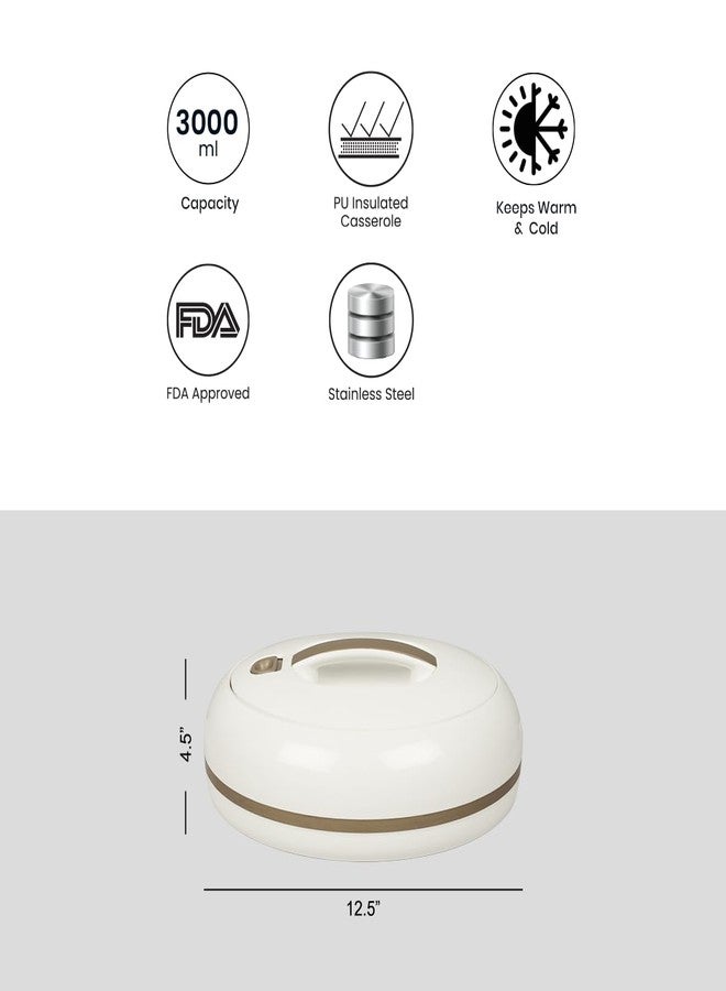 PINNACLE حافظة طعام أنيقة كبيرة على شكل بيضة معزولة - غطاء يفتح بيد واحدة - 3.15 لتر. وعاء فاخر لتسخين/تبريد الطعام - وعاء تقديم حراري للحفلات/المناسبات - حاوية طعام ساخن من الفولاذ المقاوم للصدأ - عاجي - Image 3