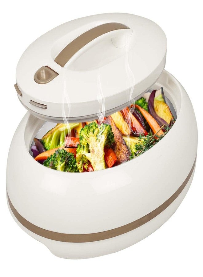 PINNACLE حافظة طعام أنيقة كبيرة على شكل بيضة معزولة - غطاء يفتح بيد واحدة - 3.15 لتر. وعاء فاخر لتسخين/تبريد الطعام - وعاء تقديم حراري للحفلات/المناسبات - حاوية طعام ساخن من الفولاذ المقاوم للصدأ - عاجي - Image 1