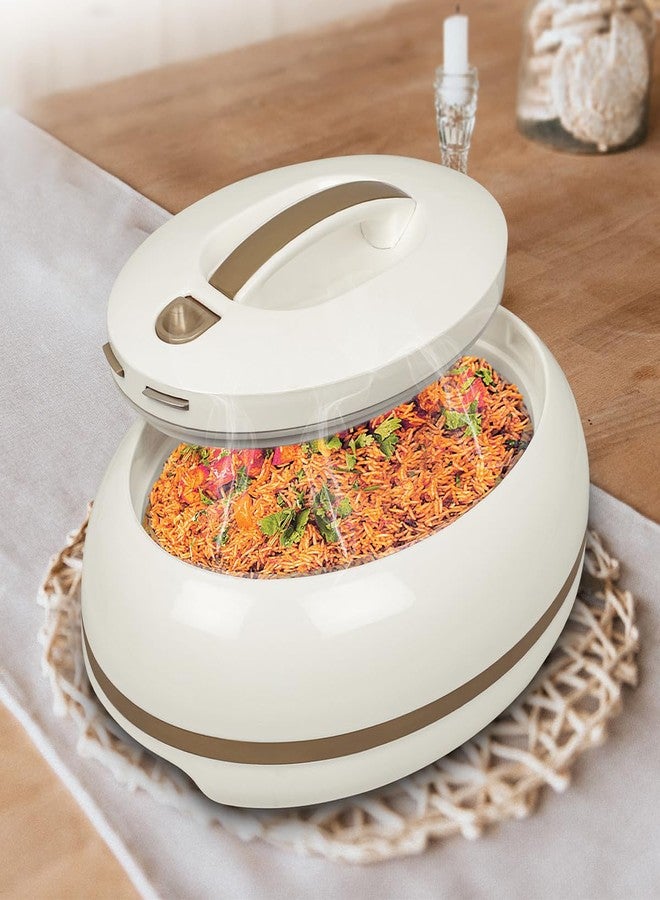 PINNACLE حافظة طعام أنيقة كبيرة على شكل بيضة معزولة - غطاء يفتح بيد واحدة - 3.15 لتر. وعاء فاخر لتسخين/تبريد الطعام - وعاء تقديم حراري للحفلات/المناسبات - حاوية طعام ساخن من الفولاذ المقاوم للصدأ - عاجي - Image 4