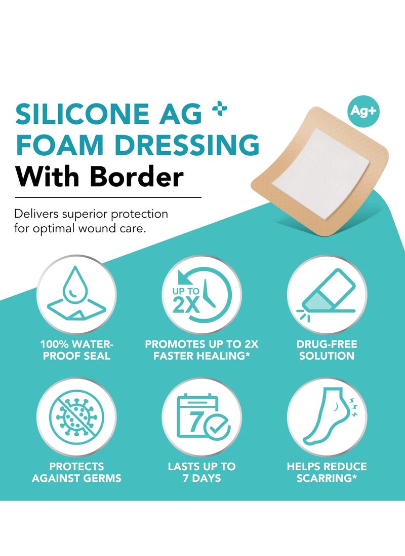 Sefudun 5Pcs Silicone AG Foam Dressing with Border Silicone Adhesive Foam Wound 5 Layer Bed Sore Bandage Foam Wound Dressing Silicone Bordered Sacral Pad with Adhesive Border 10x10 Silicone Foam Dressing Bandage  - Image 4