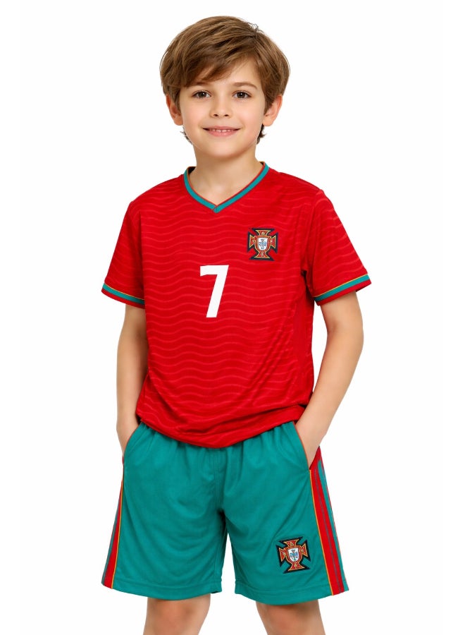 Toyland طقم قميص فريق البرتغال لكرة القدم للأطفال - تي شيرت وشورت بأسلوب رقم 7، ملابس رياضية قابلة للتنفس - الحجم 20 (5-6 سنوات) - Image 2