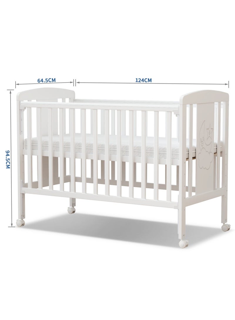 MEICI BABY سرير طفل خشبي، سرير طفل، سرير طفل قابل للتحويل مع قضبان أسنان، 3 أوضاع قاعدة سرير قابلة للتعديل، من الولادة إلى 5 سنوات - Image 5