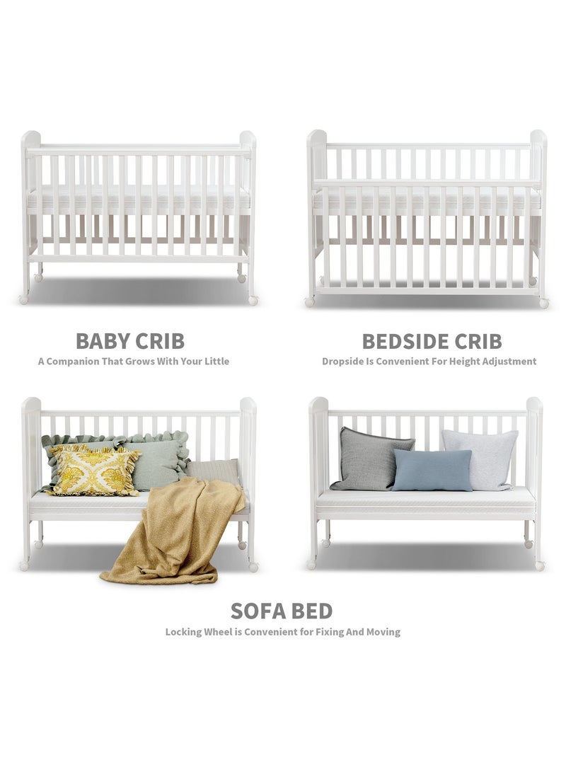 MEICI BABY سرير طفل خشبي، سرير طفل، سرير طفل قابل للتحويل مع قضبان أسنان، 3 أوضاع قاعدة سرير قابلة للتعديل، من الولادة إلى 5 سنوات - Image 4