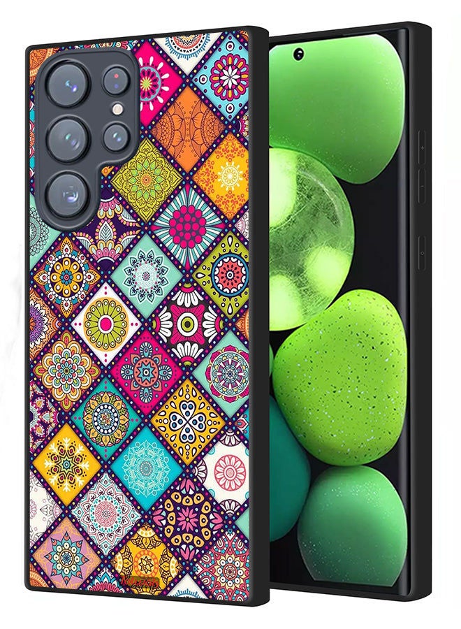 Tolwak Samsung Galaxy S22 Ultra 5G Protective Case Cover Mandala Squares Pattern - Image 1