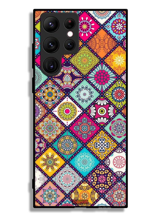 Tolwak Samsung Galaxy S22 Ultra 5G Protective Case Cover Mandala Squares Pattern - Image 3
