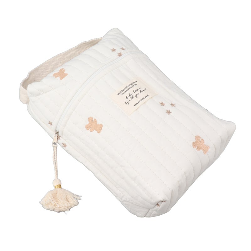Cute Quilting Embroidered Pattern Diapers Bag Cotton Baby Stroller Zipper Bag for Bottle Wipes Pacifier Bear - Image 2